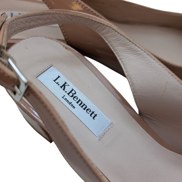 LK Bennett Nude Patent Leather Slingback Block Heel - Picture 2 of 8